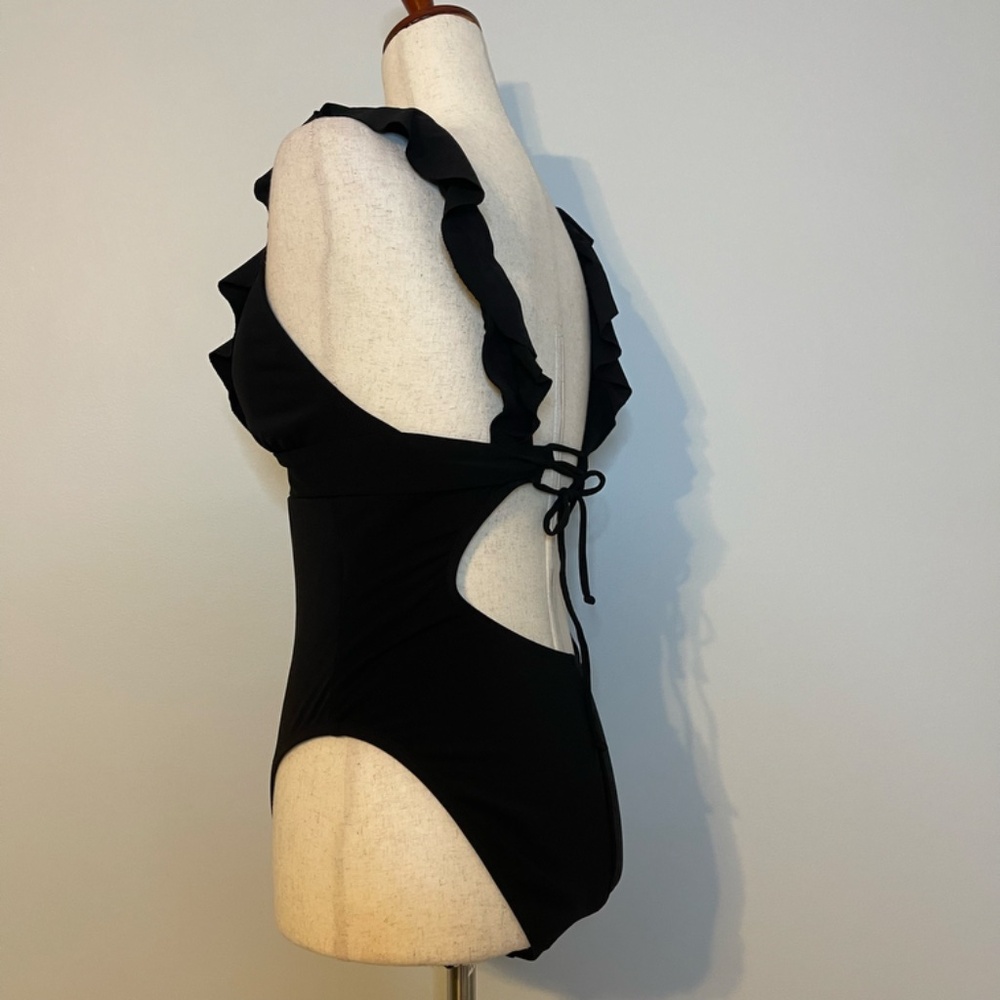 Robine Piccone Lina Ruffle V- Neck One-Piece Swimsuit - Size 10 - Picture 6 of 12